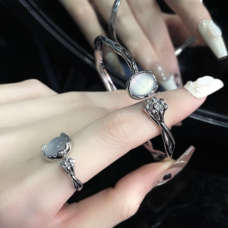 Mornin Kreatif Bulan Tidak Teratur Batu Cincin Gelang Aesthetic Kuncup Bunga Adjustable Gelang Pembukaan Cincin Untuk Wanita Fashion Perhiasan id