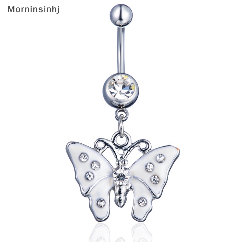 Mornin Stainless Steel Berlian Imitasi Butterfly Navel Ring Cincin Kancing Perut Fashion Perhiasan Kreatif Untuk Wanita Dekorasi Tubuh id