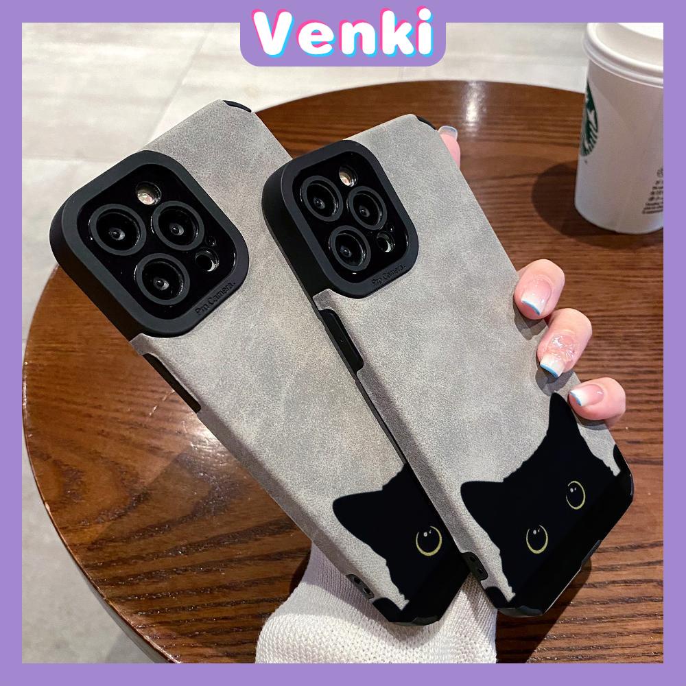 VENKI - Untuk iPhone 11 Case Leather Pupil Suede Cover Soft Shockproof Case Camera Simple Black Cat Kompatibel dengan iPhone 14 13 Pro max 12 Pro max xr xs 7Plus 8Plus