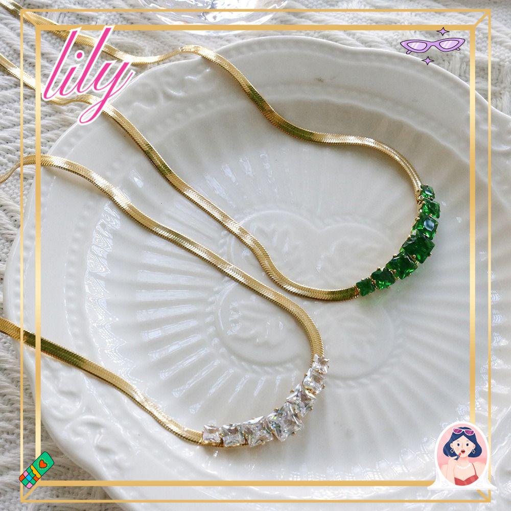 Lily Snake Flat Chain Desain 316L Choker Tulang Selangka Crystal Zircon Stainless Steel