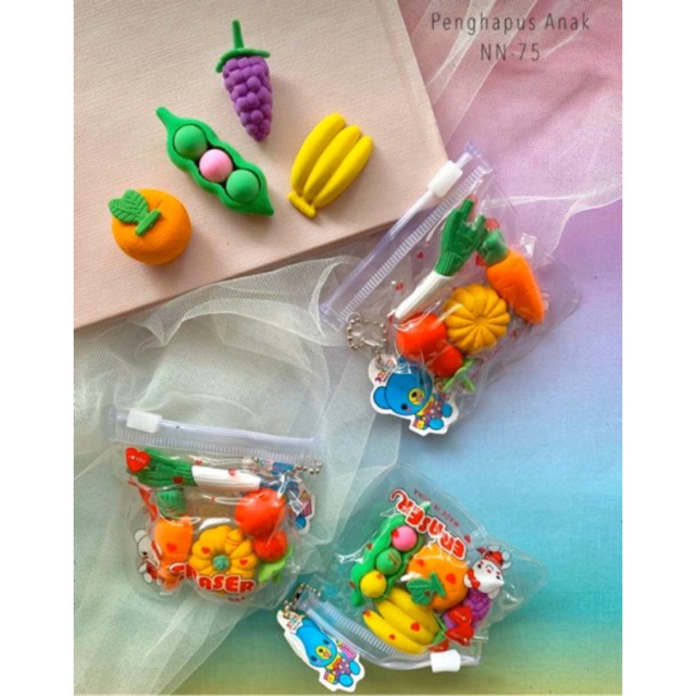 PGC Penghapus Buah Sayur / Eraser Fruit Crocodile Ultraman / Penghapus Set Cute / Penghapus Pensil Model Ice Cream Donat Lolipop / Penghapus Pensil Karakter Lucu