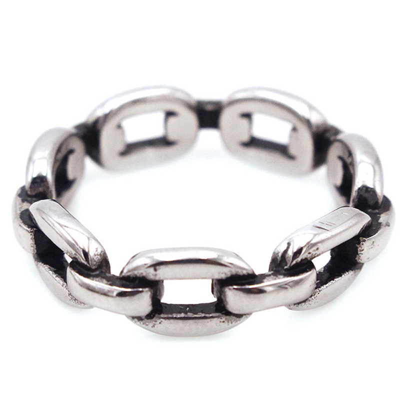 Pria Perak Cincin Baja Titanium Rantai Pesona Perhiasan Jari