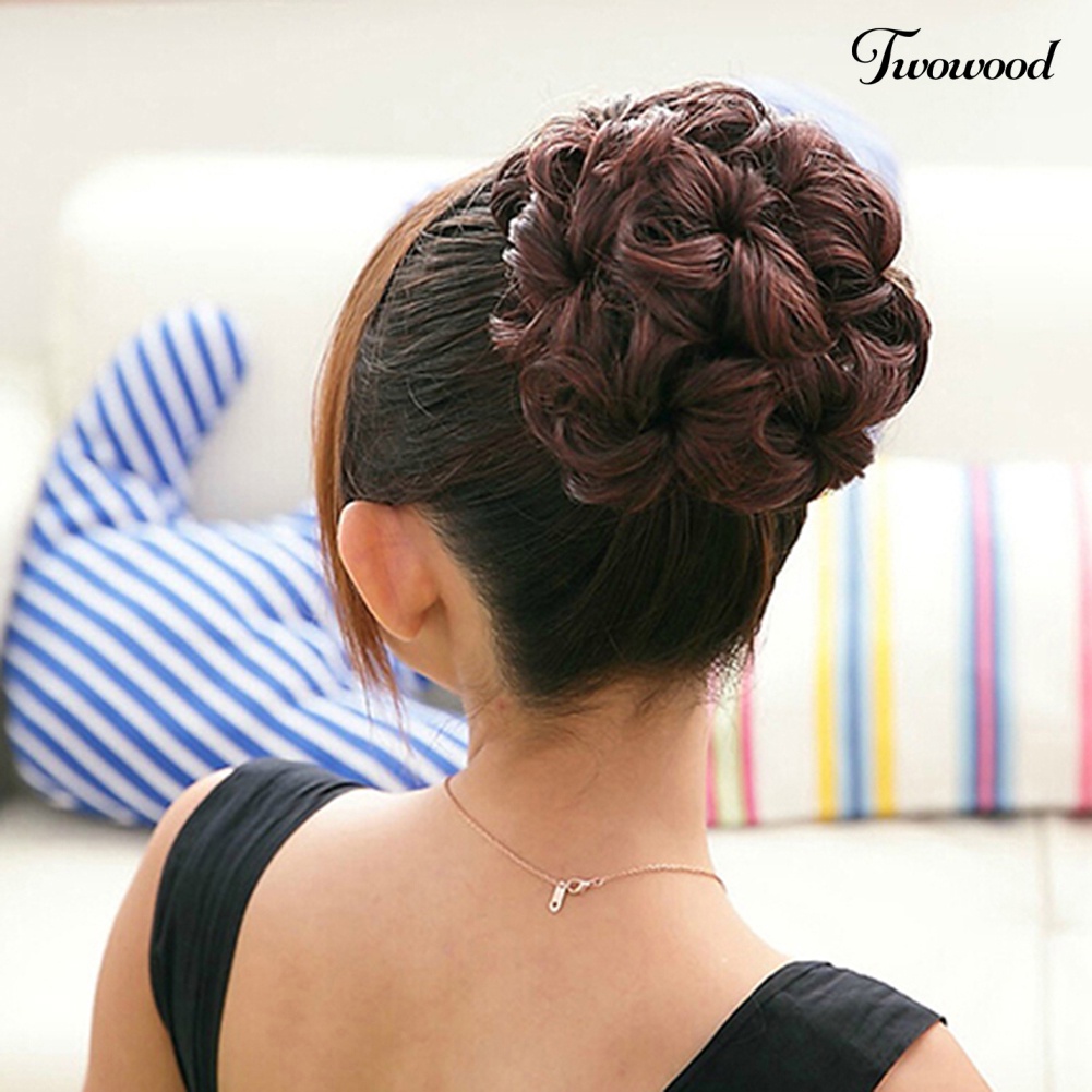 Twowood Wavy Curly Synthetic Hair Bun Cover Sopak Klip Wig Scrunchie Rambut Ekstensi