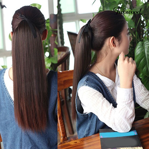 Twowood Wanita Sopak Klip Lurus Panjang in Ponytail Pony Tail Hair Extension Wig