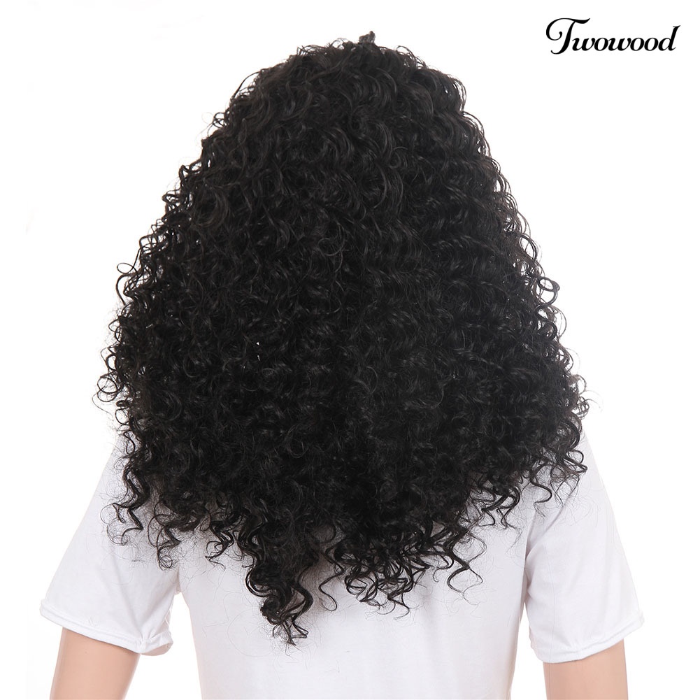 Twowood Wanita Fashion Afrika Keriting Bergelombang Rambut Pendek Suhu Tinggi Serat Wig Sopak