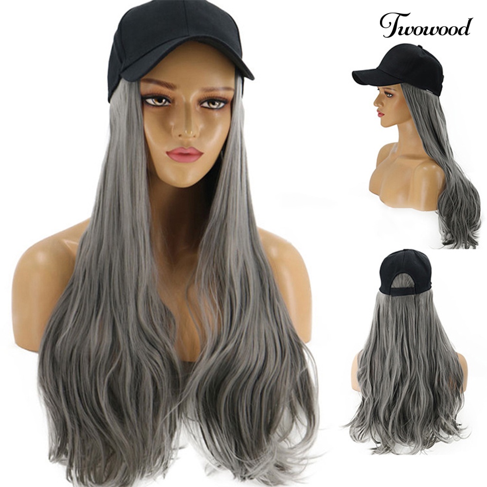 Twowood Wanita Gadis Keriting Panjang Wig Rambut Palsu Sintetis Hair Extension Dengan Topi Baseball