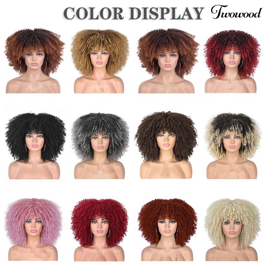 Twowood African Curly Wig Fashion Nyaman Dipakai Tahan Banting Kuat Remodeling Sehat Alat Makeup Ramah Lingkungan Wig Wanita Rambut Keriting Afrika Untuk Kehidupan Sehari-Hari