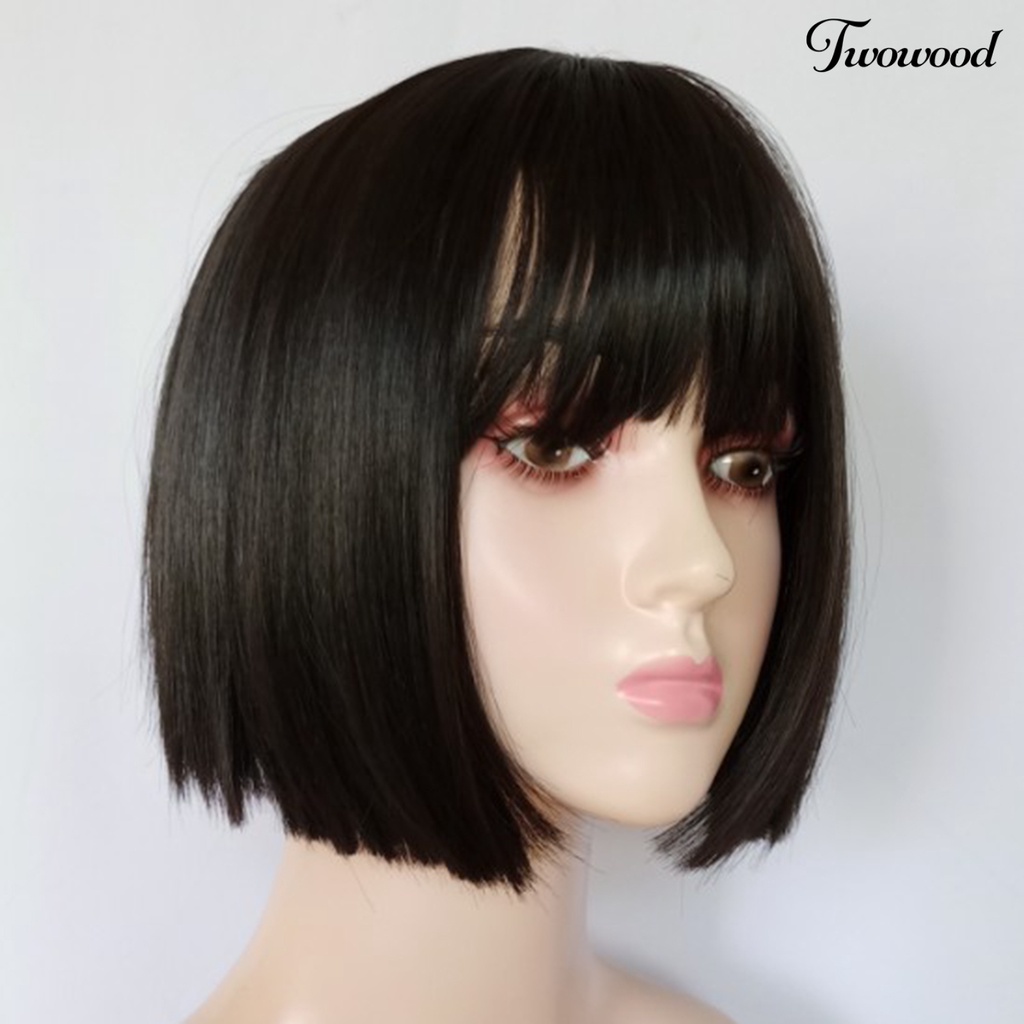 Twowood Rambut Pendek Lurus Fashion Mudah Dipakai Berbulu Trendi Cahaya Warna Emas Kosmetik Aksesori Suhu Tinggi Sutra Panjang Bahu Wig Rambut Pendek Untuk Lady