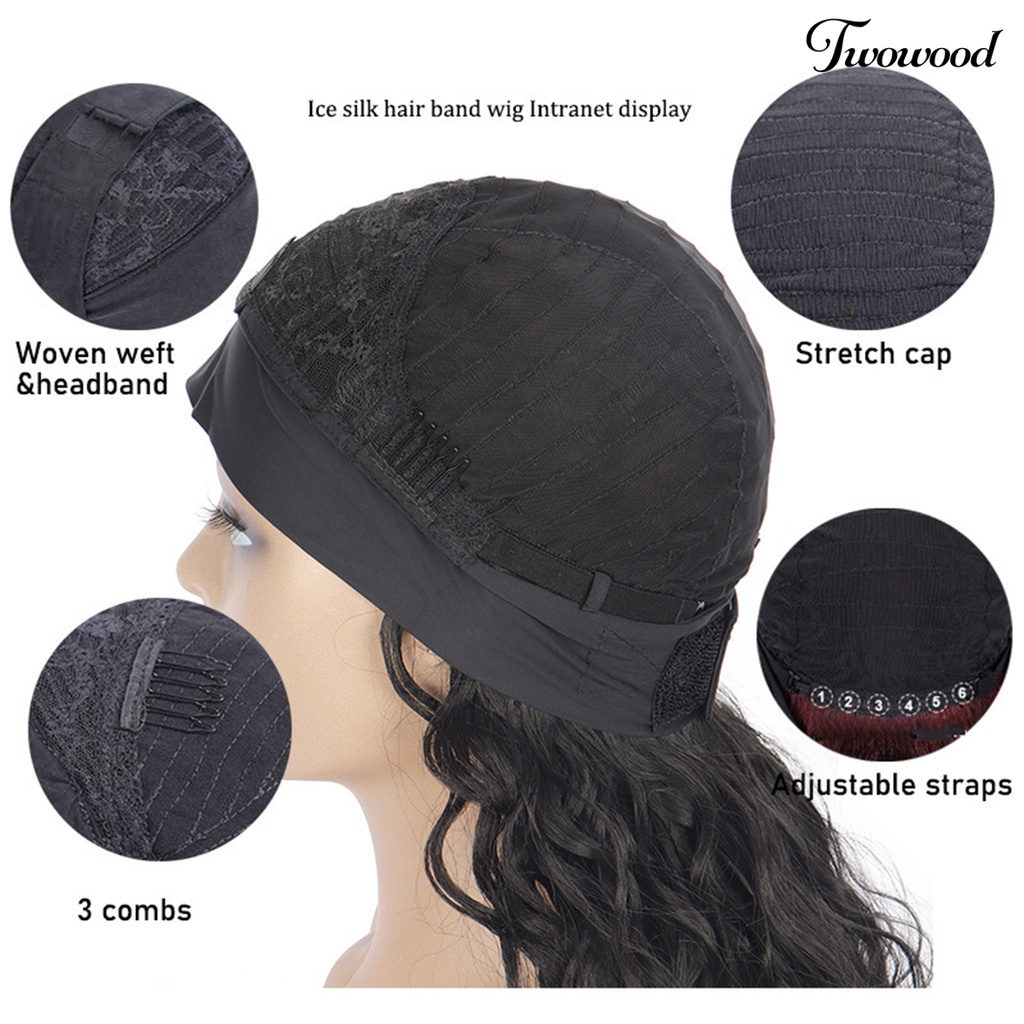 Twowood 1set Turban Wig Mudah Dipakai Lembut Berbulu Trendi Kosmetik Sehat Aksesori Suhu Tinggi Sutra Keriting Rambut Wanita Wig Untuk Kehidupan Sehari-Hari