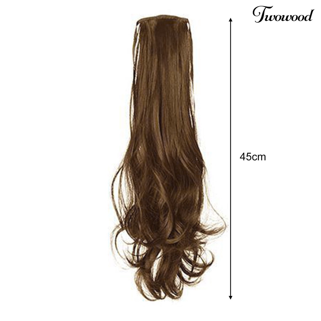 Twowood Hair Extension Breathable Mesh Hole Anti-Slip Fluffy Natural Look Tie Ponytail Serat Suhu Tinggi Anak Perempuan Panjang Sedang Curly Hair Extension Penggunaan Sehari-Hari