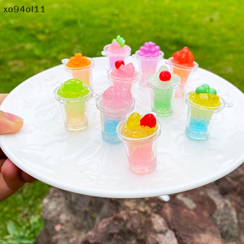 Xo 2Pcs Luminous Fruit Ice Cream Cup Ornamen Mini Warna Micro Landscape Dekorasi Rumah Boneka Miniatur Mainan OL