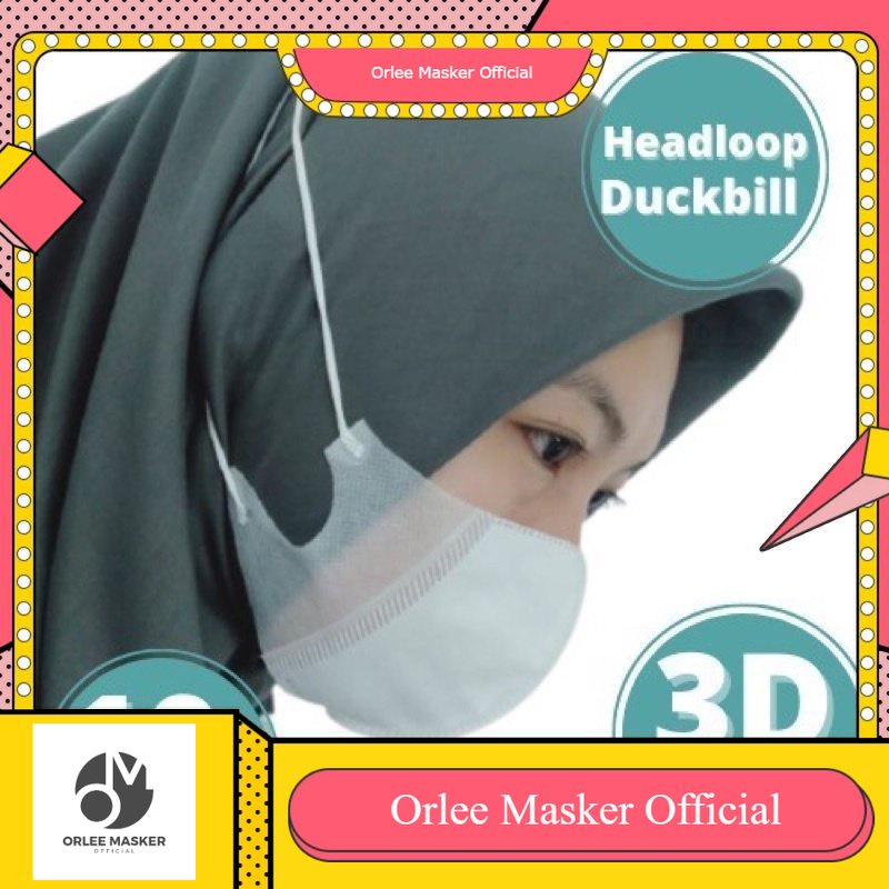 MASKER ORLEE DUCKBILL EMBOSS WARNA PUTIH HITAM 3ply HEADLOOP (tali hijab) dan KN 95 5ply READY