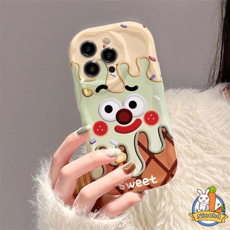 Oppo A17 A17K A57 A77 A77s A16K A16 A15 A15s A3s A5s A78 A76 A96 A74 A54 A93 A94 A95 A53 A9 A5 Es Krim Lucu Wajah Tersenyum Casing Ponsel Tpu Silikon Melengkung Tahan Guncangan Soft Case