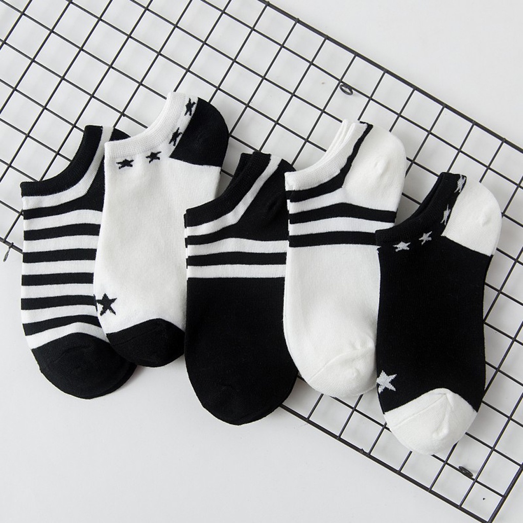 MurmerOfficial Kaus Kaki Wanita CORAK PUTIH HITAM BINTANG KAOS KAKI KOREA LEMBUT Ankle LowCut Socks KK123