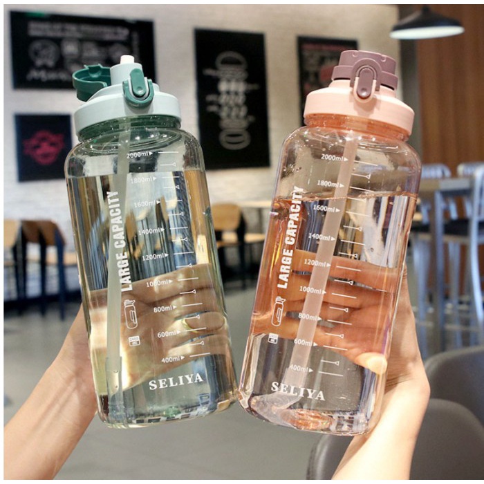 BOTOL MINUM MOTIVASI VIRAL 2LITER BENING BPA FREE - RANDOM 2,4LT