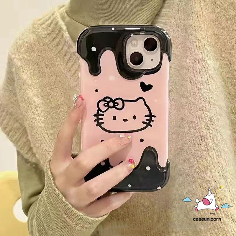 IPHONE 3d Warna Ice Cream Kartun Hello Kitty Pochacco Doodle Phone Case Kompatibel Untuk Iphone11 13 XR 12 14 Pro Max 7Plus X7 8 Plus XS Max SE 2020lucu Kirby Lembut TPU Cover