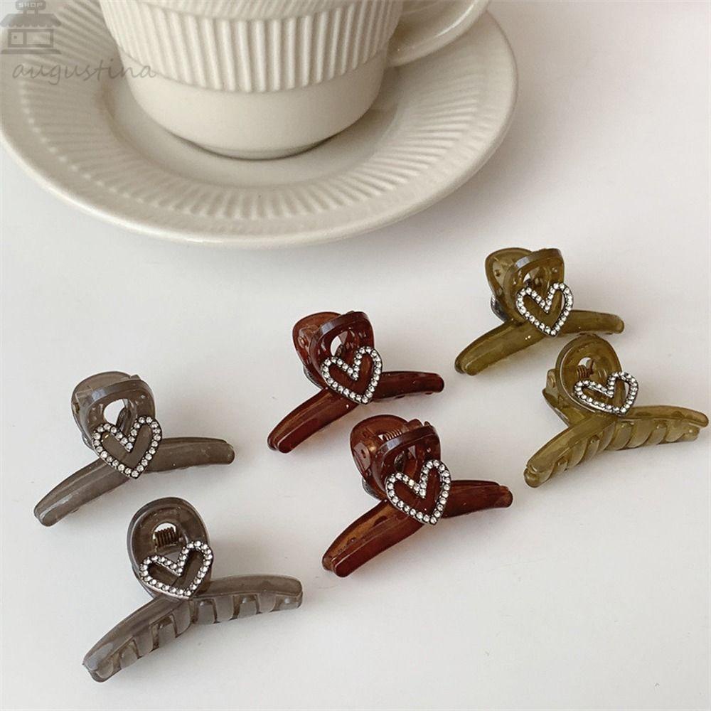 Agustina Wanita Klip Hiu Mini Elegan Temperamen Indah Jantung Rambut Mengambil Klip Gadis Hadiah Hiasan Kepala Berlian Imitasi Gaya Korea Klip Rambut