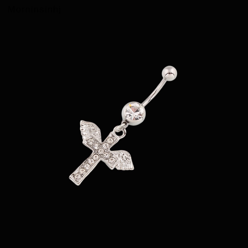 Mornin Aesthetic Shiny Wings Cross Belly Button Rings Untuk Wanita Punk Warna Silver Sexy Navel Rings Aksesoris Perhiasan Tubuh id