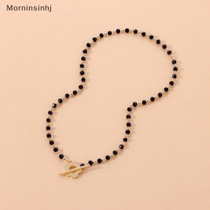 Mornin Gaya Korea Elegan Manik-Manik Hitam OT Gesper Bunga Kalung Untuk Wanita Ladies Cystal Rantai Klavikula Fashion Perhiasan Rantai Leher id