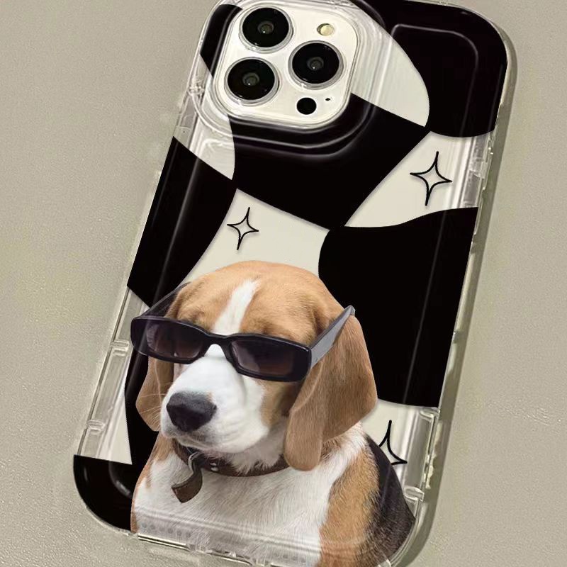 IPHONE Memakai Sunglasse Cool Cat Dog Couples Phone Case Kompatibel Untuk Iphone11 12 13 14 Pro Max7 8 6S 6 Plus XR X XS MAX Kartun Shockproof Airbag Soft Case