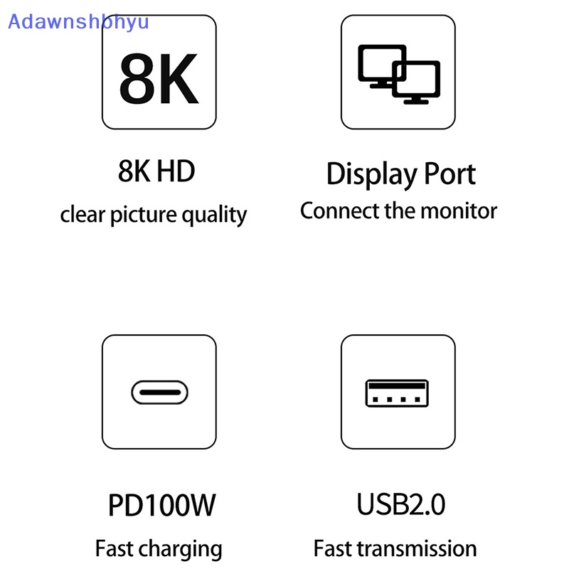 Adhyu 8K 60Hz DP 3in1 Hub Adapter USB C Ke Displayport 4K@120 Tipe C PD 100W ID