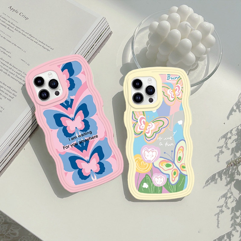 Soft Case OPPO A17 A15 A16K A57 A78 A58 Reno 8T A54 A12 A5S A7 A94 A93 A3S A11k A53 A31 A52 A74 A95 A96 A92 A37 F9 A1K A76 A36 5F A9 Warna Warni Kupu Gelombang Tepi TPU Phone Cover