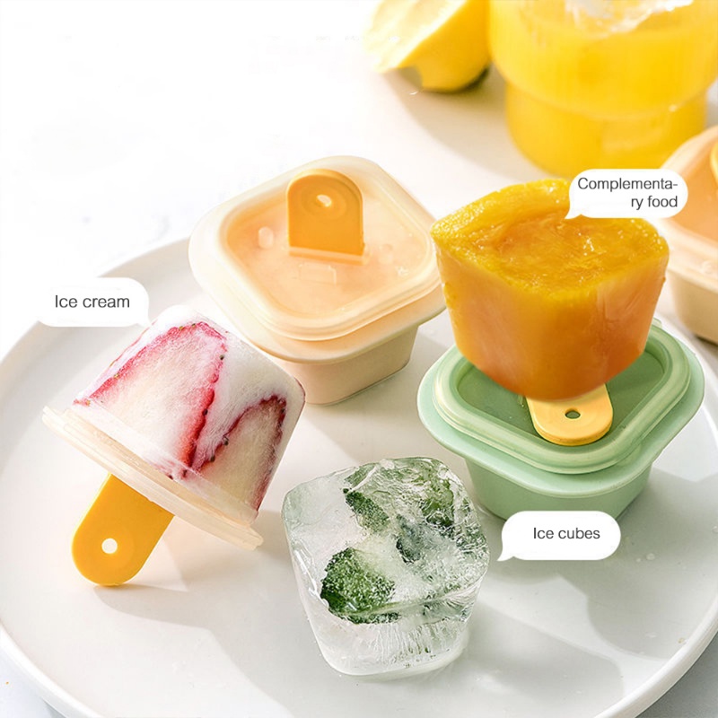 [Unggulan] Cetakan Es Batu Persegi Dengan Stik Es Loli Silikon Food Grade Ice Cream Mould Ice Ball Maker Untuk Minuman Musim Panas DIY Jelly Puding Aksesoris Dapur