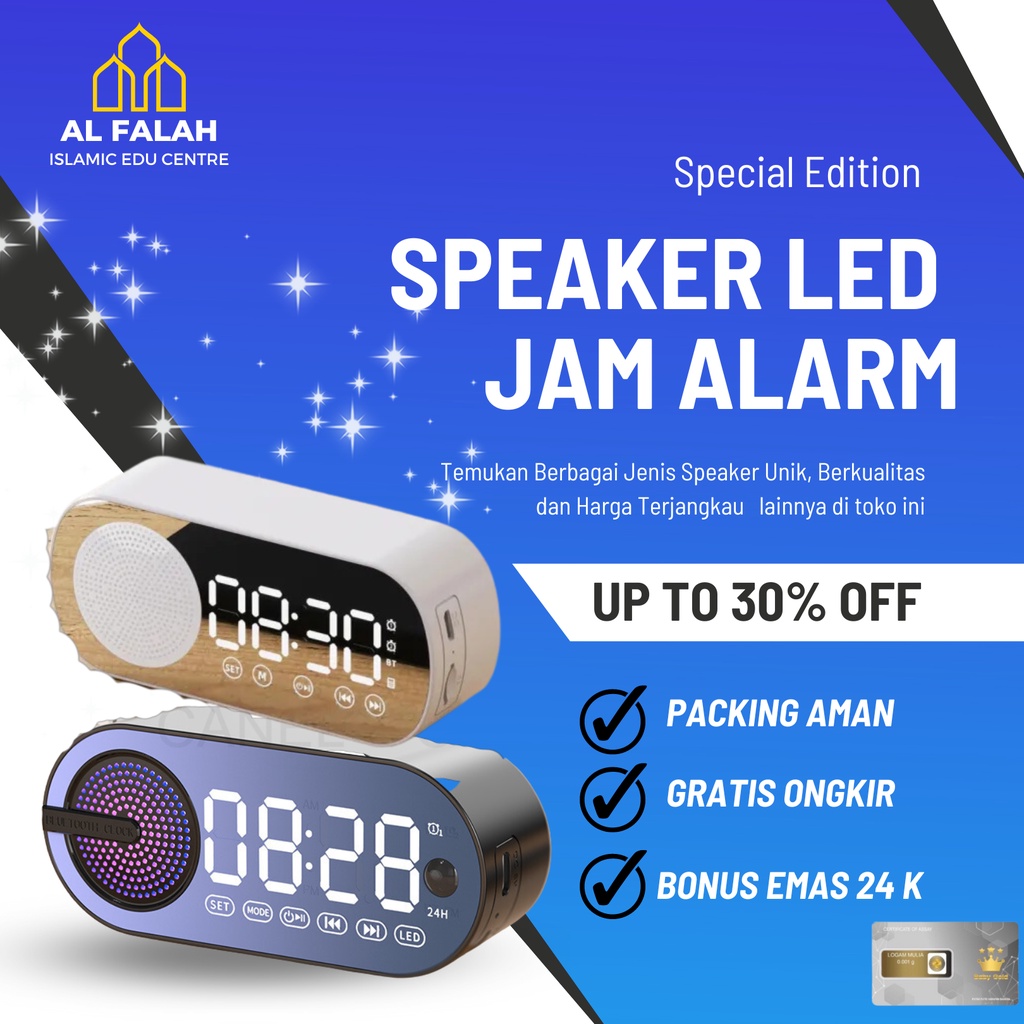 Speaker Bluetooth Full Bass Portable Stereo LED Tampilan Digital FM Radio Termometer Jam Alarm TF Mi
