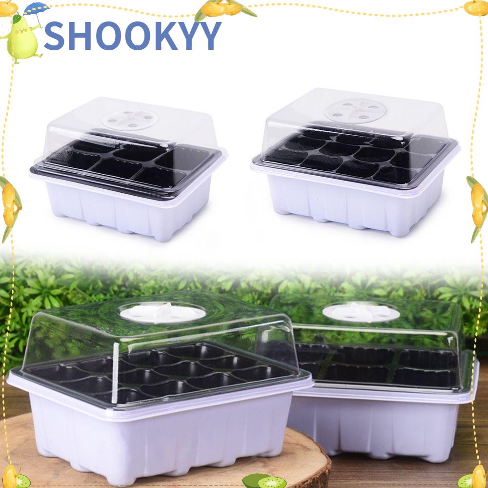 Chookyy 6/12Cells Nampan Tanam Dengan Penutup Bening Greenhouse Kantor Sprout Plate Lids Breathable Nursery Pots