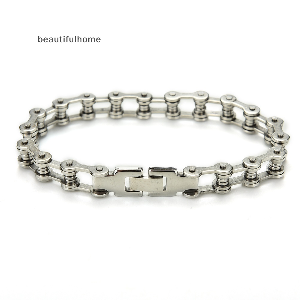 {beautifulhome} Gelang Punk Stainless Steel Pria Biker Sepeda Motor Rantai Bracelets 8.5&quot;.