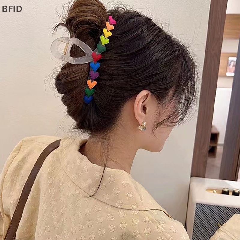 [BFID] Wanita Hujan Cinta Besar Hair Claw Clip Elegan Ponytail Rambut Kepiting Hiu Klip Gadis Jepit Rambut Klip Aksesoris Rambut [ID]