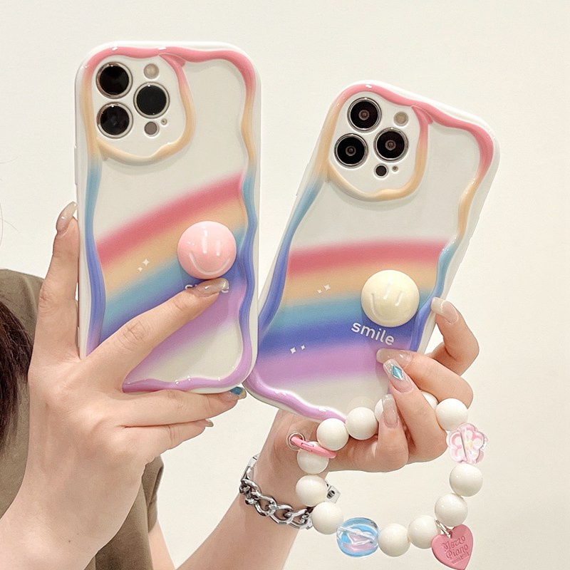 3D Mike White Hand Made Diy Smile Rainbow Soft Case iPhone 11 12 13 14 Pro Max New Apple for women girls Gift Bracelet