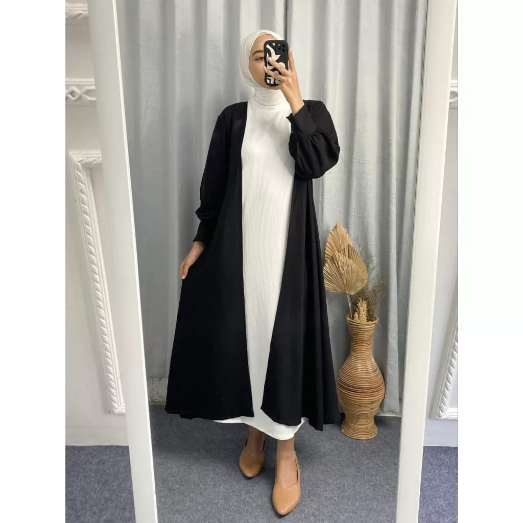 DUBAI OUTHER LONGCARDI OUTER DUBAY POLOLINEN LUARAN MUSLIM CASUAL FORMAL TERBARU KEKINIAN OOTD KOREAN STYLE NEW