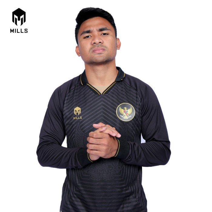 [Terbaru] MILLS Timnas Indonesia Jersey Third Player Issue Long Sleeve 1025GR BL - Hitam, 4XL