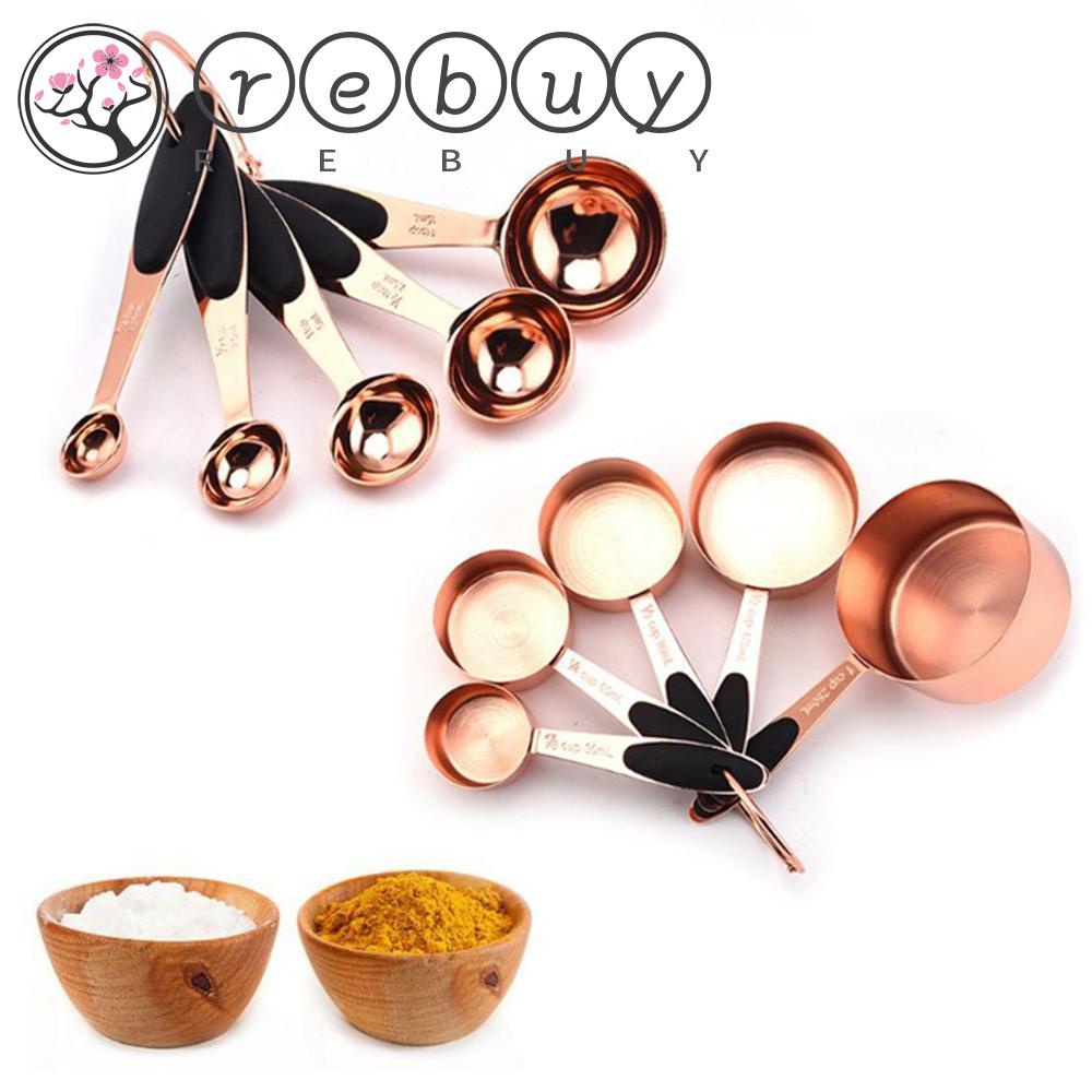 Rebuy Sendok Takar Set 5Pcs Kopi Stainless Steel Heavy Duty Rose Gold Sugar Scoop