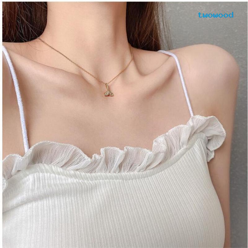 Twowood Berlian Mermaid Tail Rantai Klavikula Dolphin Kalung Perhiasan Kalung Fashion Wanita Serbaguna