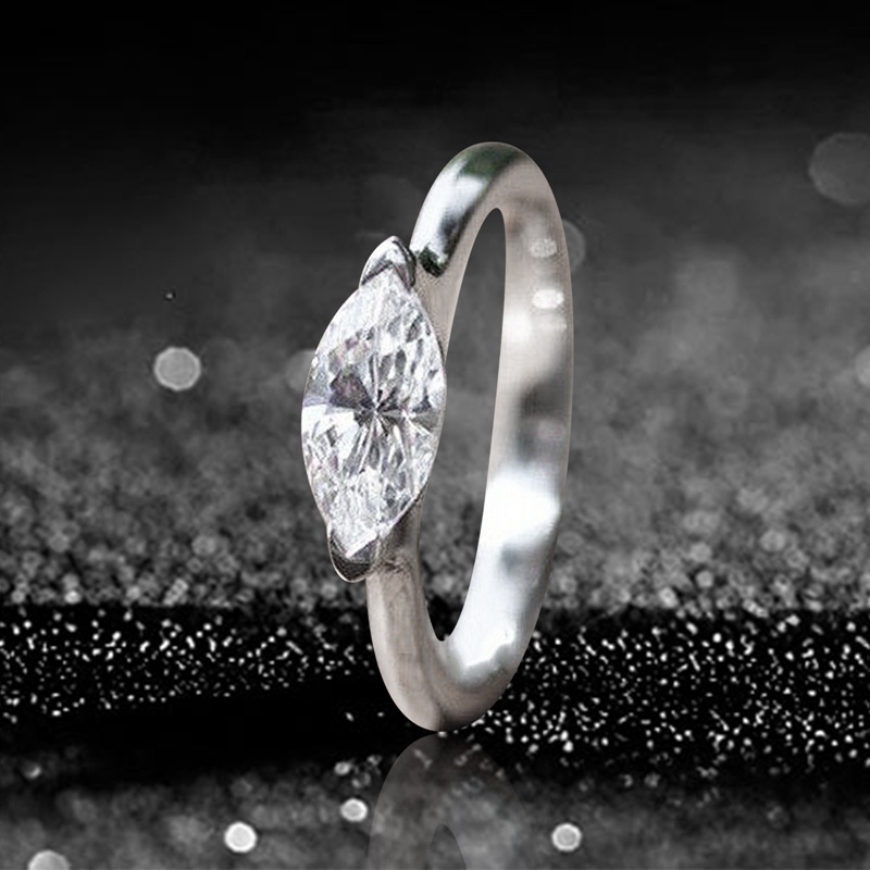 Cincin Jari Wanita Simple Marquise Cubic Zirconia Warna Silver Band Rings Untuk Pesta Pertunangan Pernikahan Perhiasan