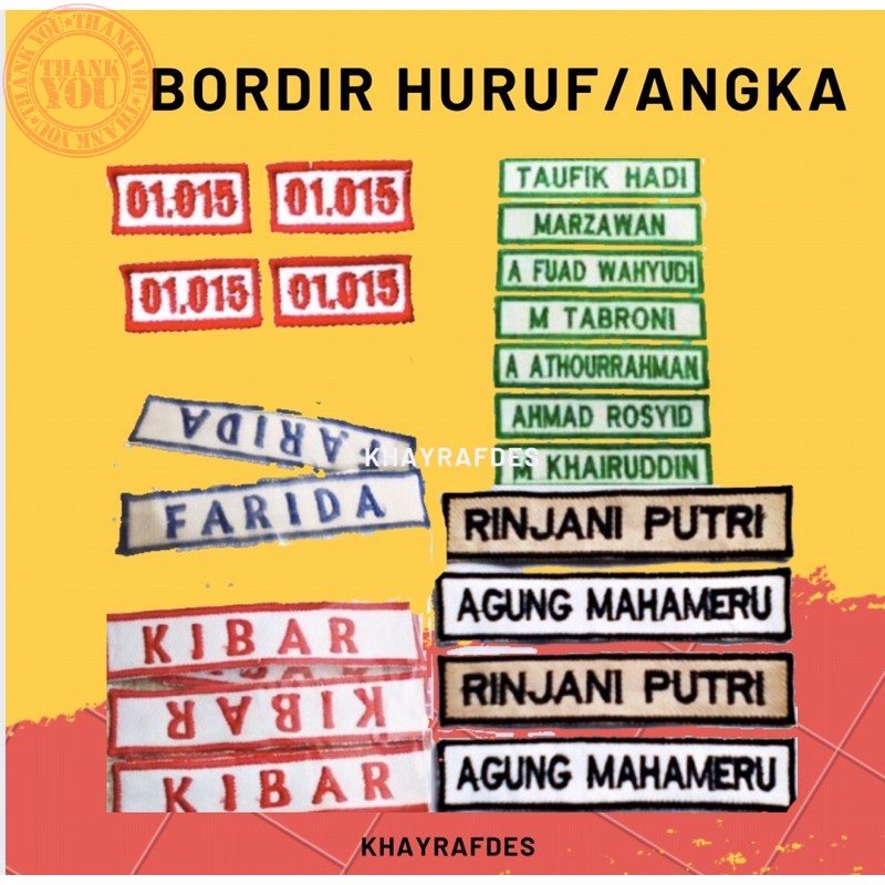 Bordir Bordir/badge/bet nama nametag untuk seragam sekolah putih pramuka Terbarubisa pesan satuan