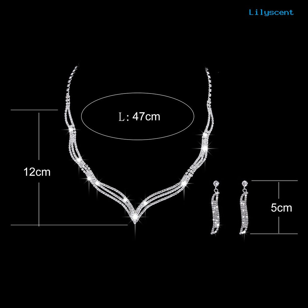 [LS]2Pcs/Set Bentuk Geometri Pengerjaan Indah Kalung Anting Set Mulia Bersinar Berlian Imitasi Choker Kalung Drop Earrings Perhiasan Aksesori