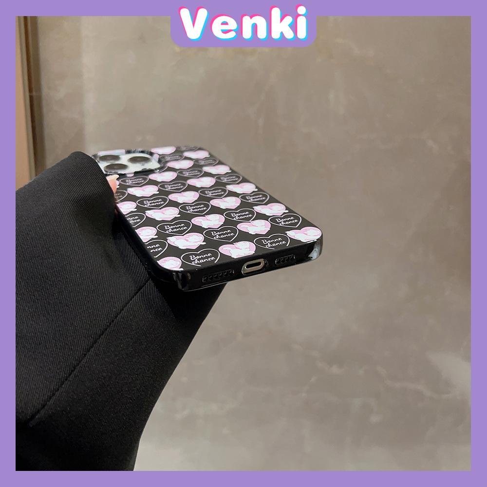 VENKI - Untuk iPhone 11 iPhone Case Hitam Glossy TPU Soft Shell Shockproof Protection Camera Simple Love Kitten Kompatibel dengan iPhone 14 13 Pro max 12 Pro Max xr xs max 7 8Plus