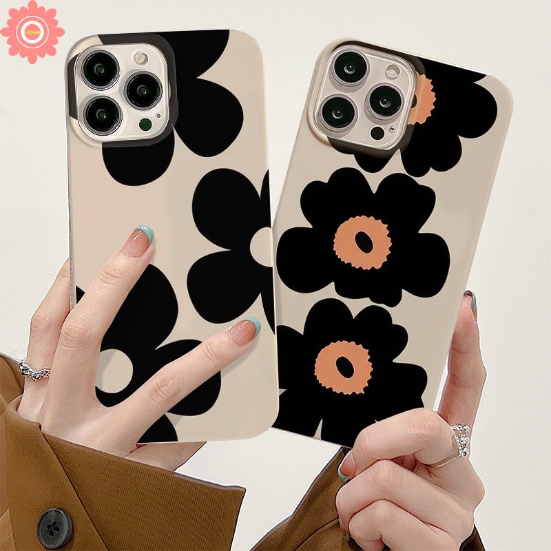 Casing Pelindung Kamera Tahan Guncangan Tiga Bunga Sederhana Kompatibel Untuk IPhone XR XS X Max8 7 Plus 11 14 13 12 Pro Max SE 2020 INS Fashion Gaya Korea Glossy Tpu Lembut Penutup Belakang