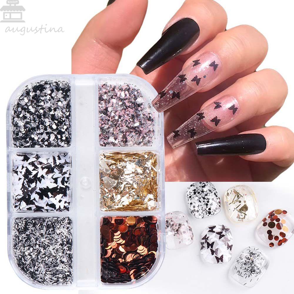 AUGUSTINA Agustin 3D Stiker Kuku Pesona Dot Kecil Kuku Paillette Set Kupu-Kupu Manikur Aksesoris Hologram Nail art Kuku Glitter Payet