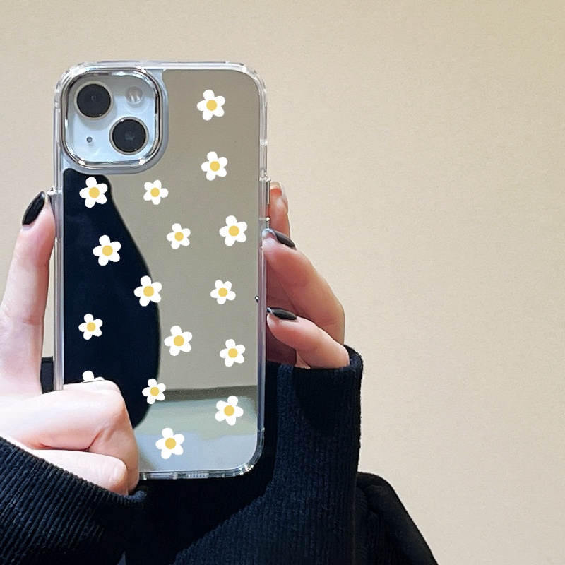 IPHONE Casing Ponsel Cermin Daisy Kecil Kompatibel Untuk Iphone11 12 13 14 12Pro 13Pro 14Pro Pro Max XR X XS Max Electroplating Tombol Perlindungan Mirror Cover