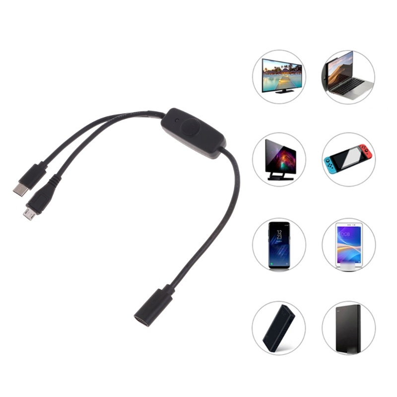 Cre Kabel Charger USB C Multi Fungsi 2in1 Dengan USB C Micro USB Charging Cable with Switch Untuk Ponsel Tablet