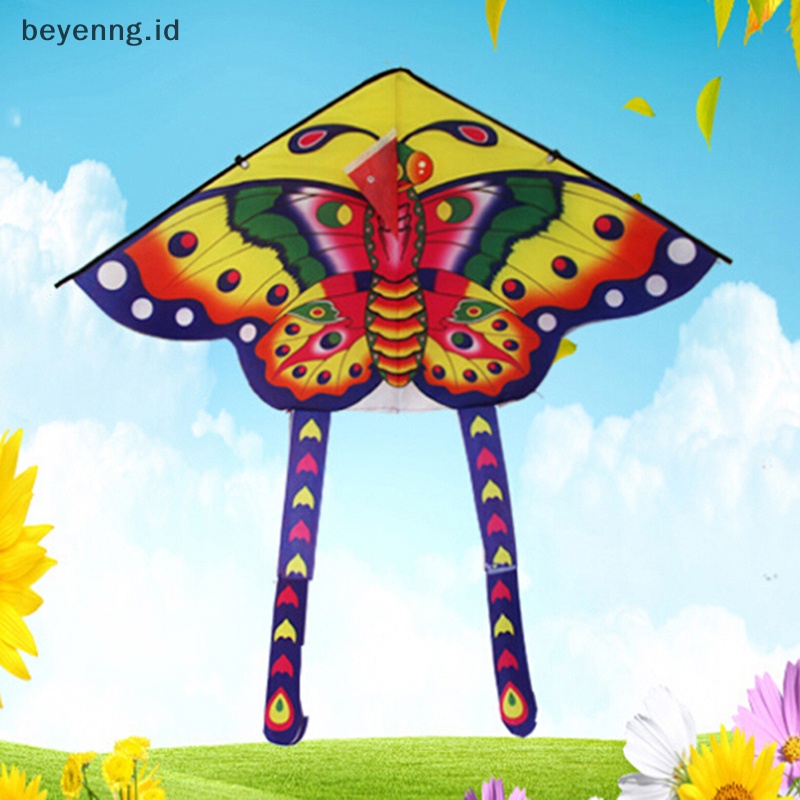 Beyen 1Set 90*50cm Kupu-Kupu Dicetak Ekor Panjang Layangan outdoor kite toy Dengan handle line ID