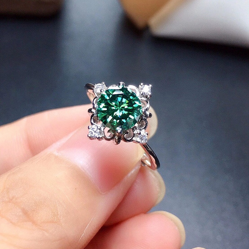 Cincin Kawin Wanita Desain Modern Dengan Zirkon Kubik Hijau Fashion Aksesoris Jari Elegan