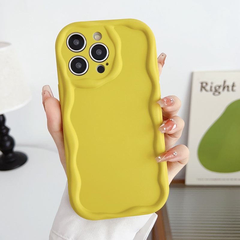 【Macaron Wave】So Pretty Yellow Skin Feel SoftCase IPhone 7 8 Plus X Xr XS Max IPhone 11 12 13 14 Pro Max Women's Fashion Camera Protect Phone Case Pink