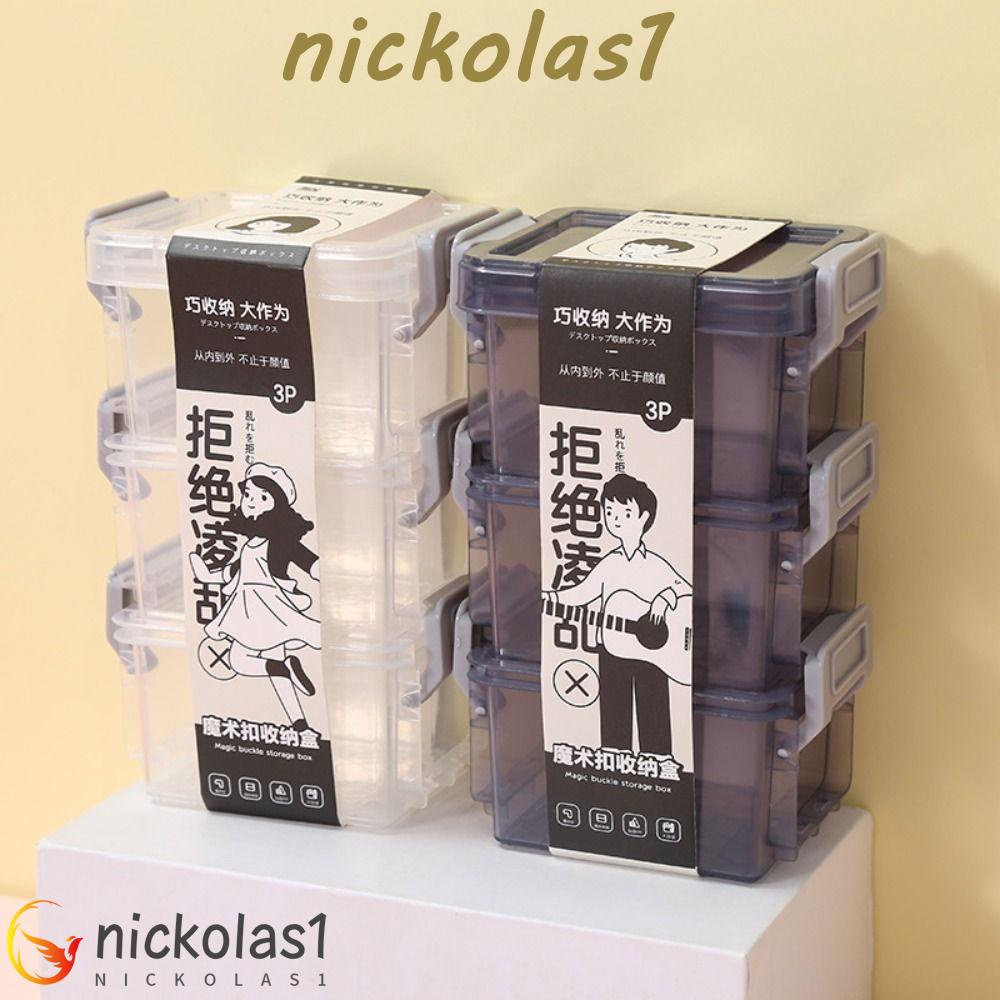 NICKOLAS1 Kotak Penyimpanan Desktop Mini 3PCS Tahan Debu Transparan Perlengkapan Kantor Klip Kuku Multifungsi Organizer