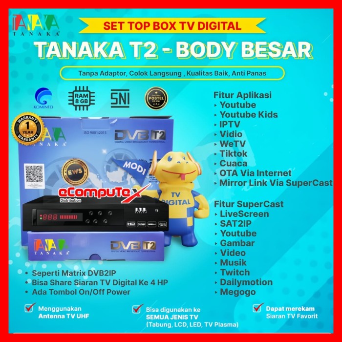 SET TOP BOX TV DIGITAL RECEIVER STB TANAKA T2 BODY BESAR DVB-T2 IPTV