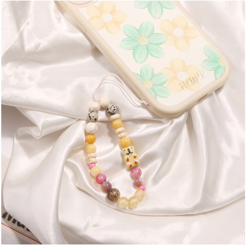 New Arrival Porcelain Puppy Dog Crack Beads Rantai Pendek Universal Bluetooth Earphone Phone Case Cover Tali Anti-Hilang Untuk iPhone Untuk Samsung Untuk OPPO Untuk VIVO Untuk Huawei Untuk Redmi